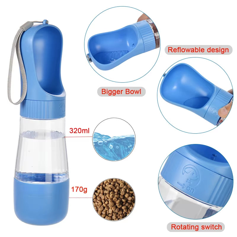 Portable Dog Water Bottle with Food Container Travel 2 in 1 Pet Water Dispenser for Small Large Dogs Cat Labrodor Drinking Bowls